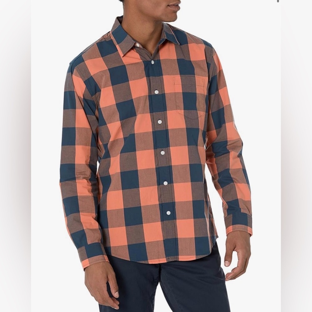NEW Mens Orange Amazon Essentials 100% Cotton Regular-Fit Casual Poplin Shirt XL